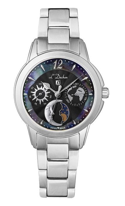 Женские часы L`Duchen Petit Celeste D 857.10.31, механизм кварцевый, циферблат черный, браслет нержавеющая сталь — Изображение 1